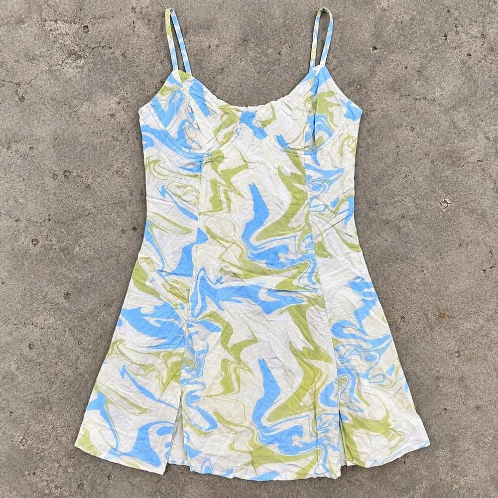LA Hearts Blue Green Swirl Corset Mini Dress XS Y2K - Picture 2 of 6
